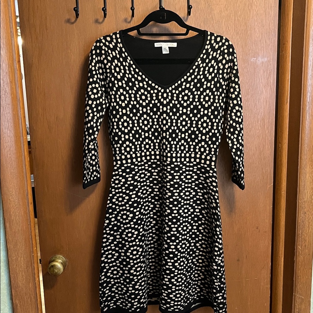 Maggy London Black and Cream Sweater Dress